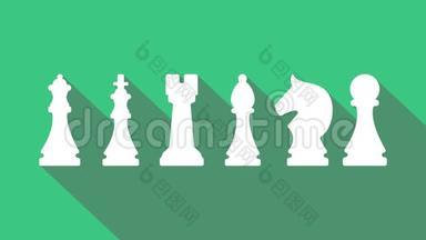 国际象棋信息动画。 典当，骑士，主教，城堡，女王，国王图标的<strong>PNG格式</strong>与ALPHA透明度